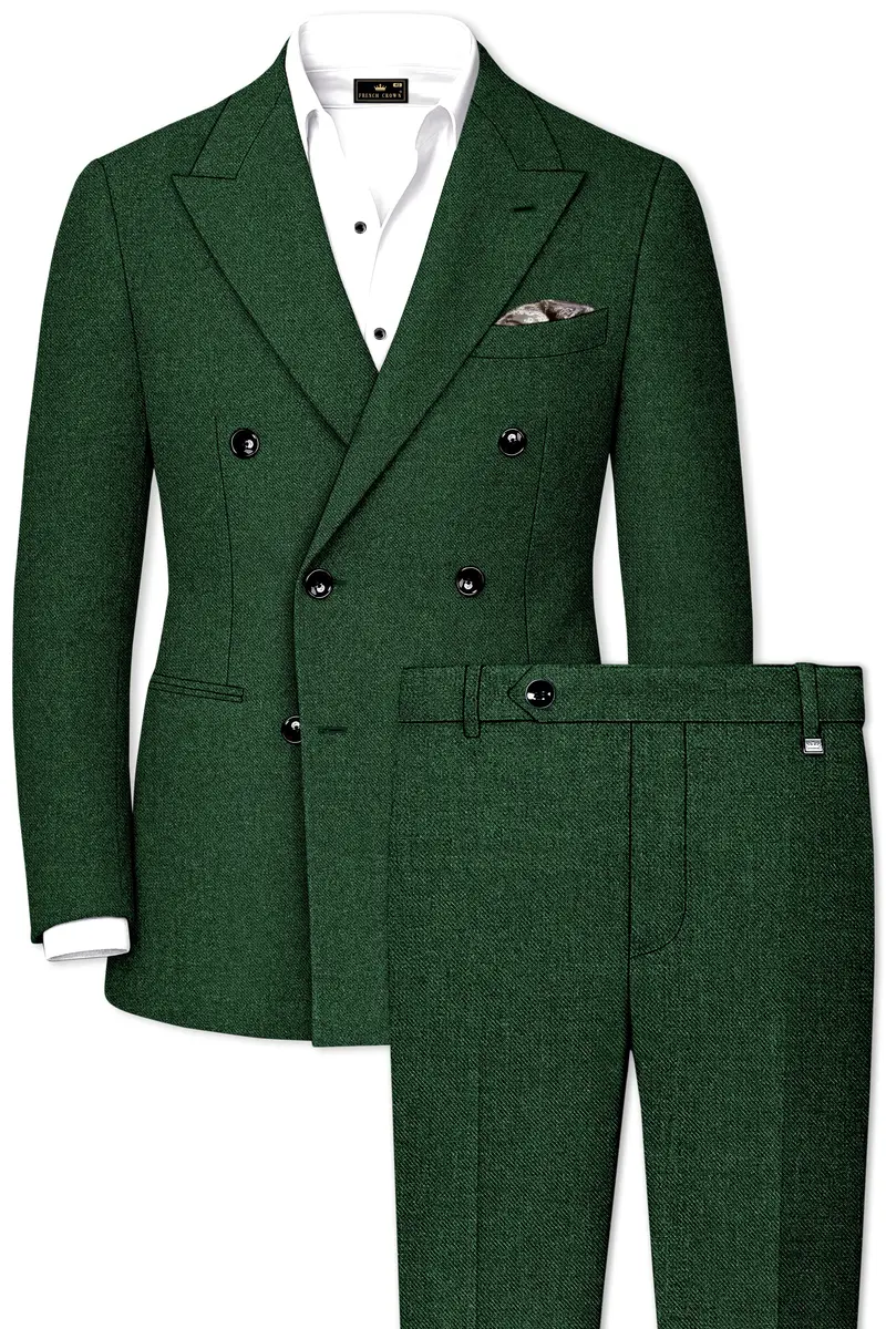 Virenza-Mystle Green Textured Tweed Double Breasted Suit 2
