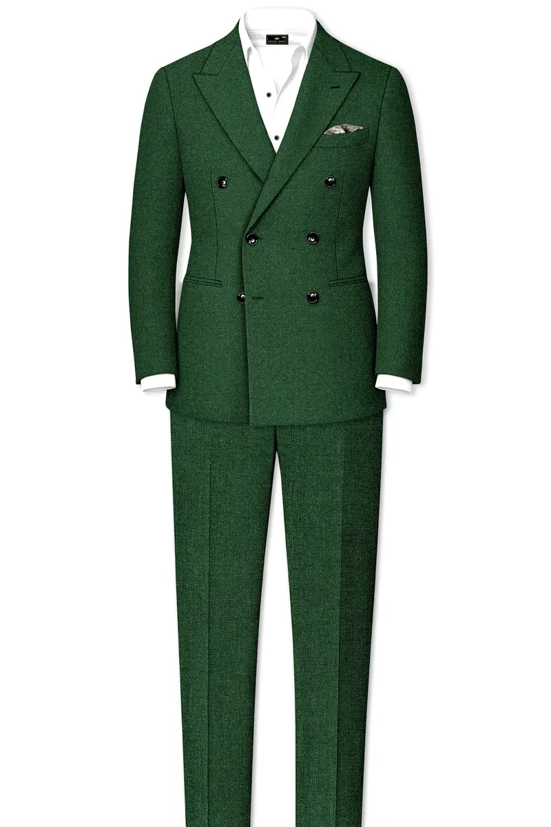 Virenza-Mystle Green Textured Tweed Double Breasted Suit 4