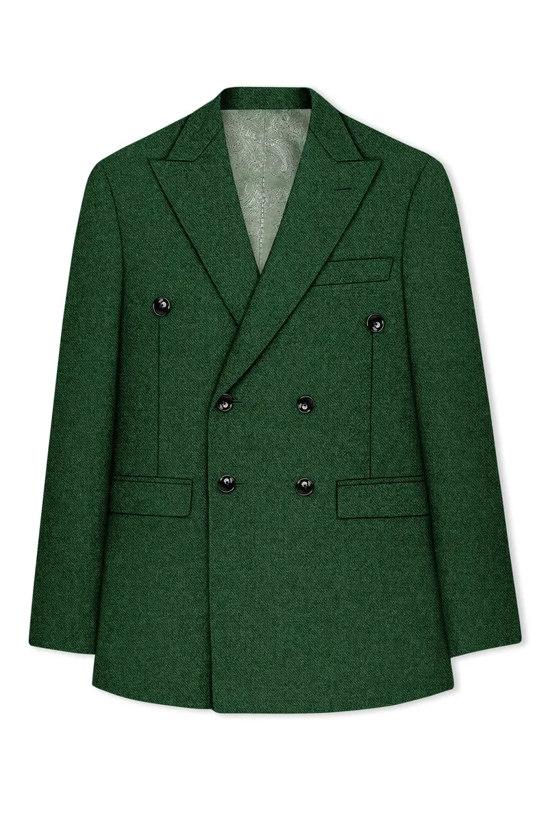 Virenza-Mystle Green Textured Tweed Double Breasted Suit 8