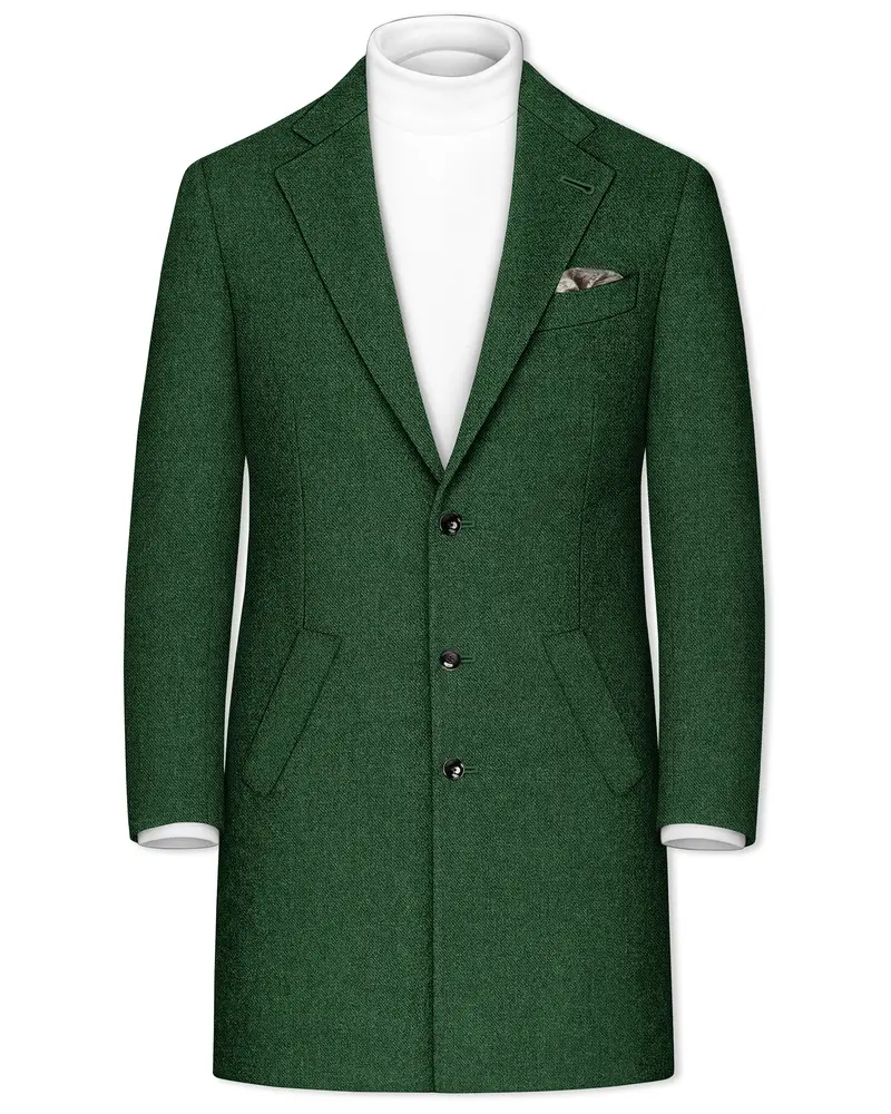 Virenza-Mystle Green Textured Tweed Single Breasted Overcoat 1