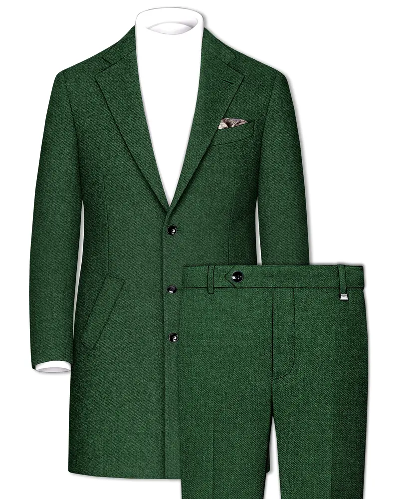 Virenza-Mystle Green Textured Tweed Single Breasted Overcoat With Pant 1
