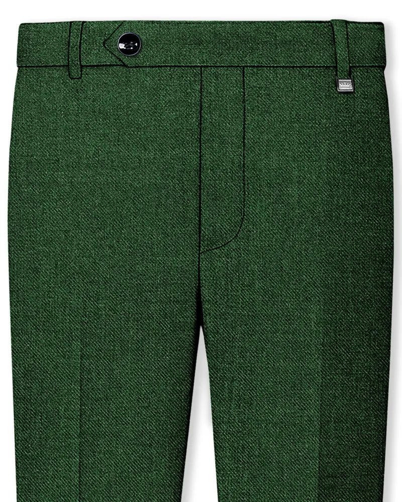 Virenza-Mystle Green Textured Tweed Stretchable Waistband Pant 1