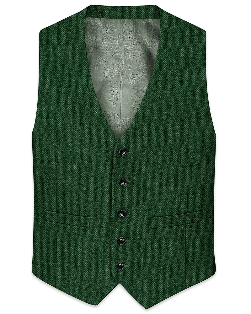 Virenza-Mystle Green Textured Tweed Waistcoat 1