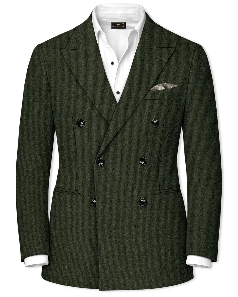 Virenza-Rangoon Green Textured Tweed Double Breasted Blazer 1