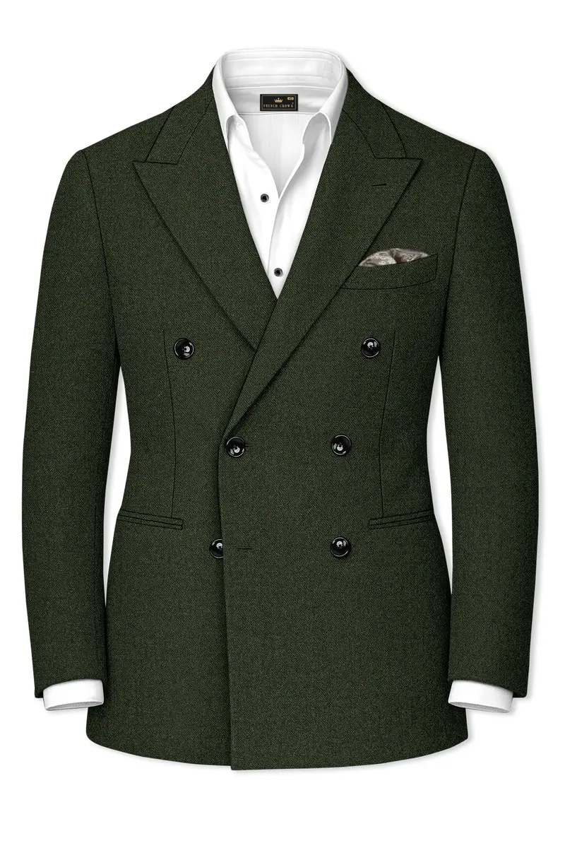 Virenza-Rangoon Green Textured Tweed Double Breasted Blazer 2