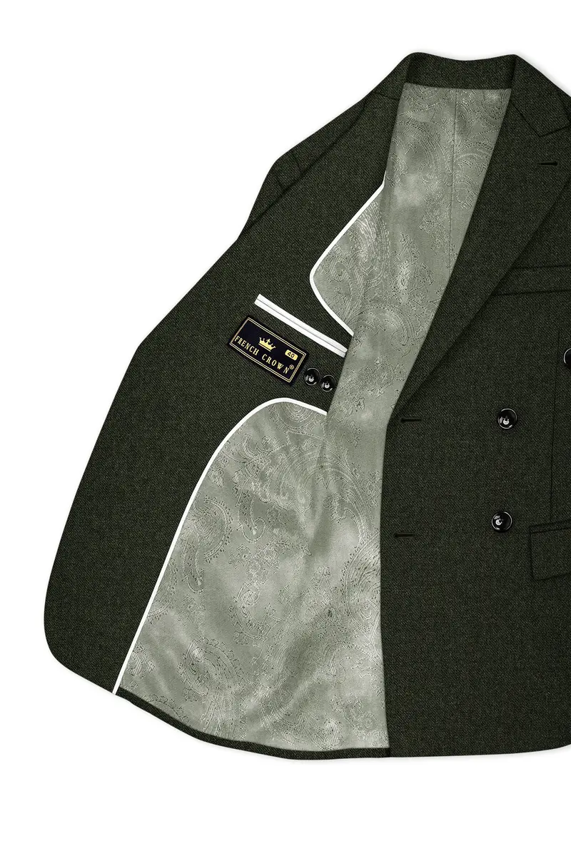 Virenza-Rangoon Green Textured Tweed Double Breasted Blazer 5