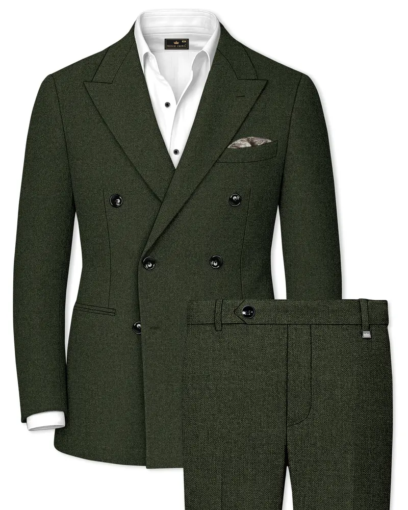 Virenza-Rangoon Green Textured Tweed Double Breasted Suit 1