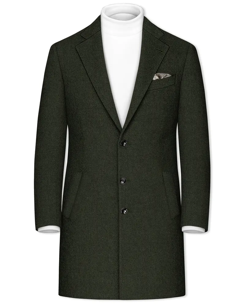 Virenza-Rangoon Green Textured Tweed Single Breasted Overcoat 1
