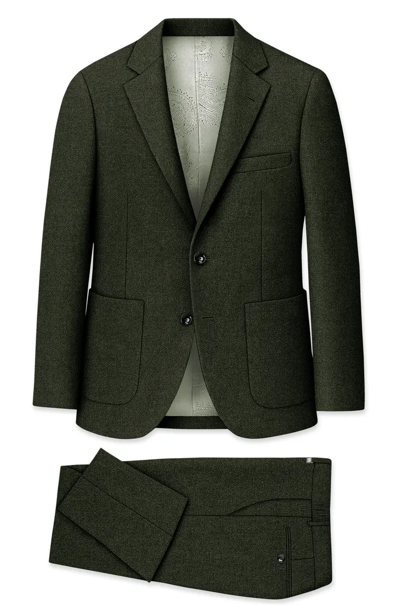 Virenza-Rangoon Green Textured Tweed Single Breasted Sports Suit 11