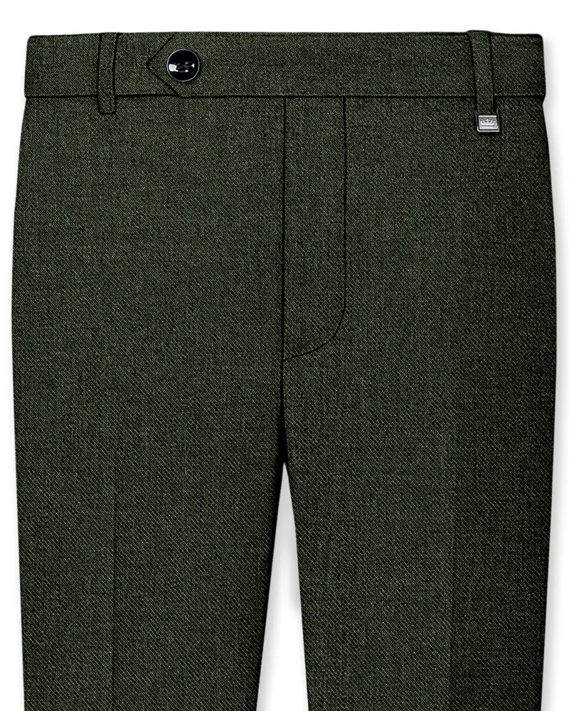 Virenza-Rangoon Green Textured Tweed Stretchable Waistband Pant 1