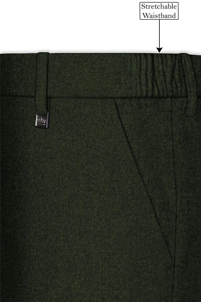 Virenza-Rangoon Green Textured Tweed Stretchable Waistband Pant 6
