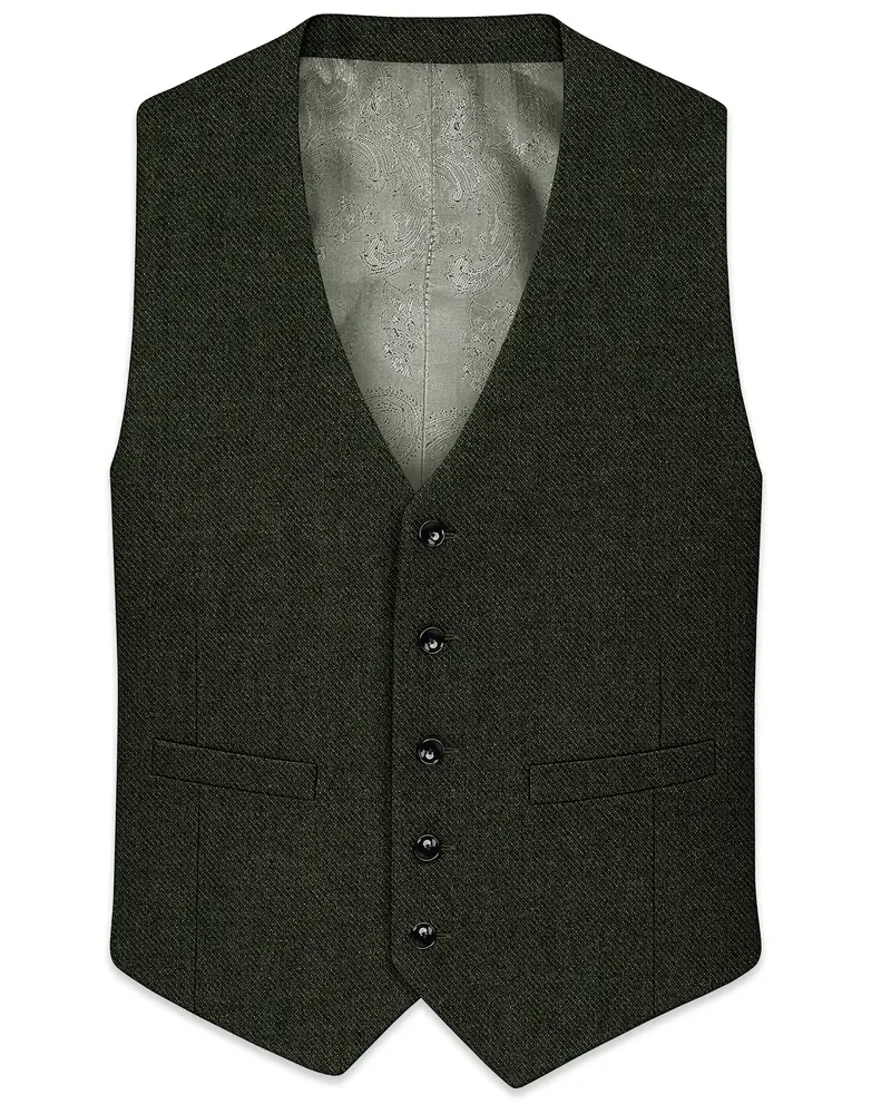 Virenza-Rangoon Green Textured Tweed Waistcoat 1
