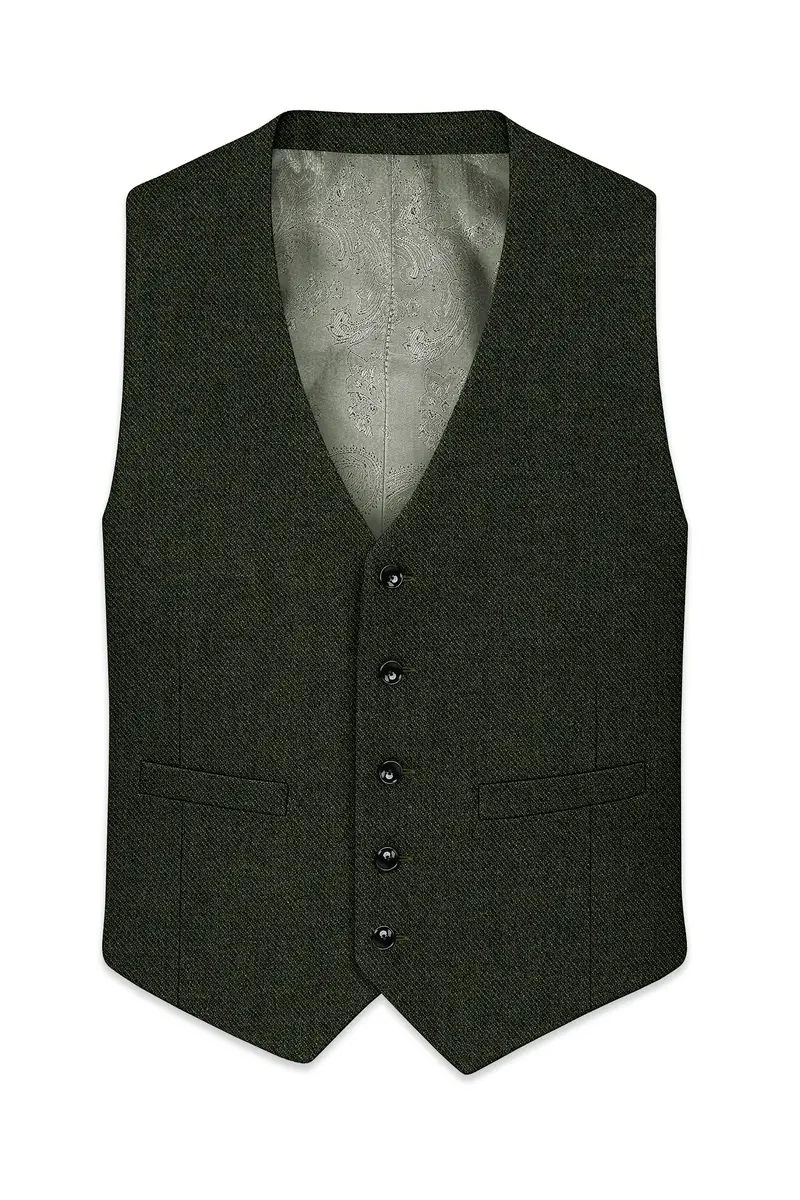 Virenza-Rangoon Green Textured Tweed Waistcoat 2