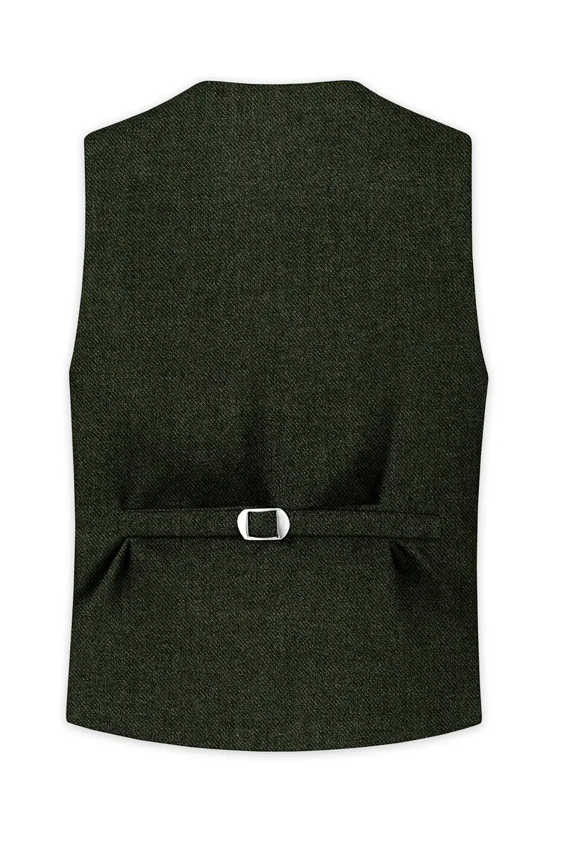 Virenza-Rangoon Green Textured Tweed Waistcoat 4