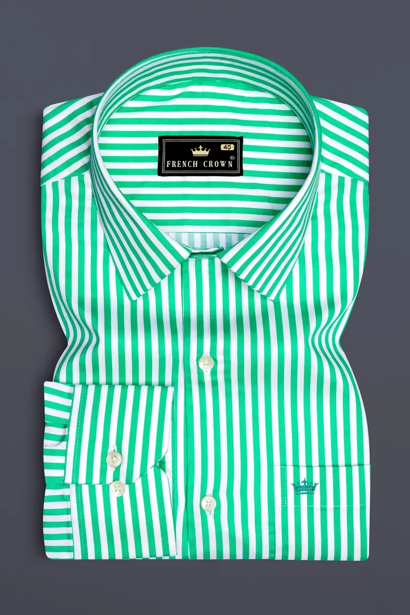 Virenza-Tealish Green And Bright White Candy Striped Subtle Sheen Super Soft Premium Cotton Dress Shirt 4