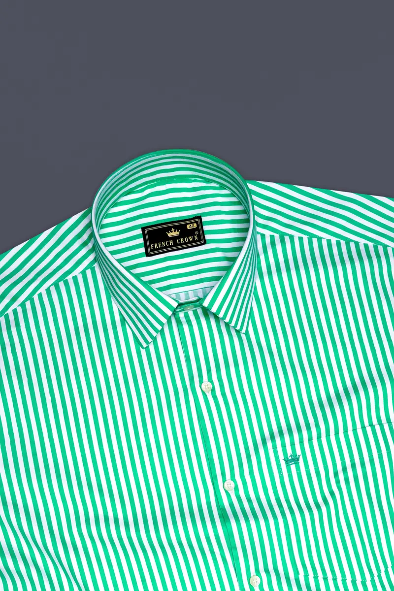 Virenza-Tealish Green And Bright White Candy Striped Subtle Sheen Super Soft Premium Cotton Dress Shirt 5
