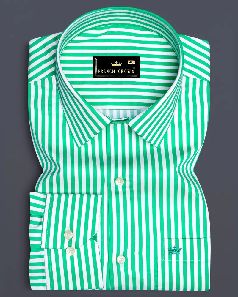 Virenza-Tealish Green And Bright White Candy Striped Subtle Sheen Super Soft Premium Cotton Dress Shirt 6