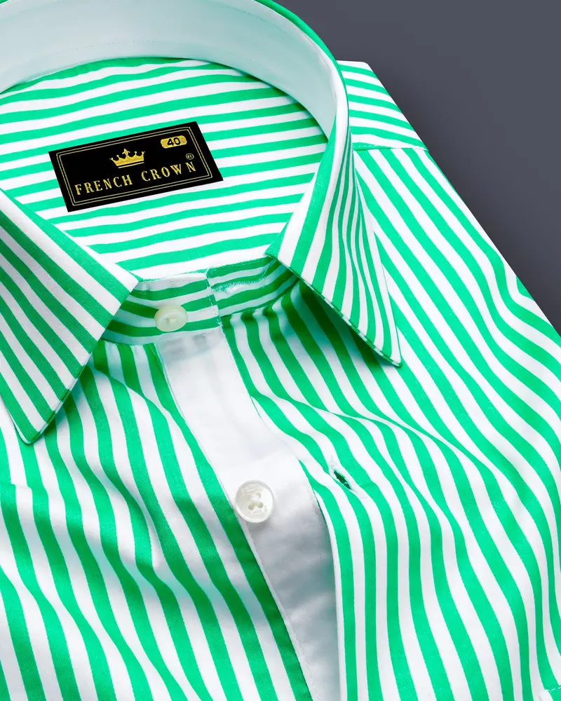 Virenza-Tealish Green And Bright White Candy Striped Super Soft Premium Cotton Dress Shirt 1