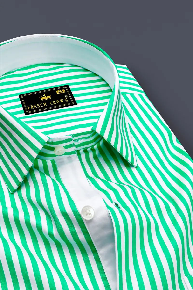 Virenza-Tealish Green And Bright White Candy Striped Super Soft Premium Cotton Dress Shirt 2