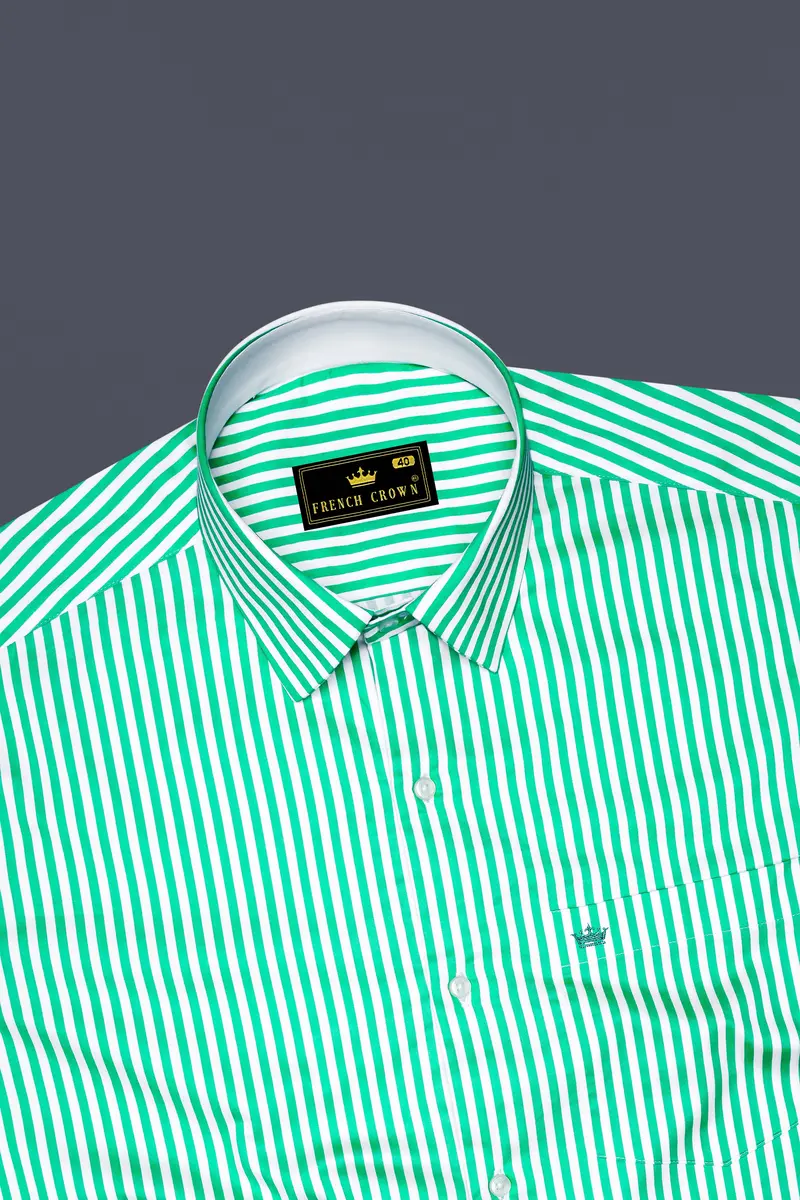 Virenza-Tealish Green And Bright White Candy Striped Super Soft Premium Cotton Dress Shirt 5