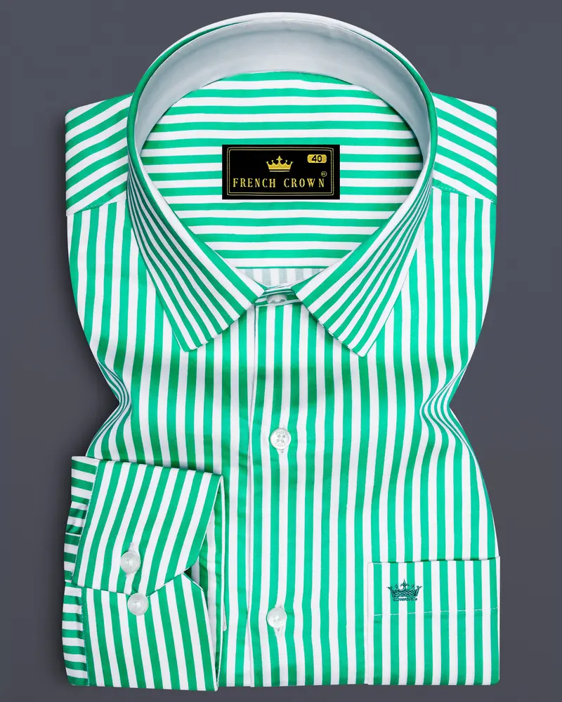Virenza-Tealish Green And Bright White Candy Striped Super Soft Premium Cotton Dress Shirt 6
