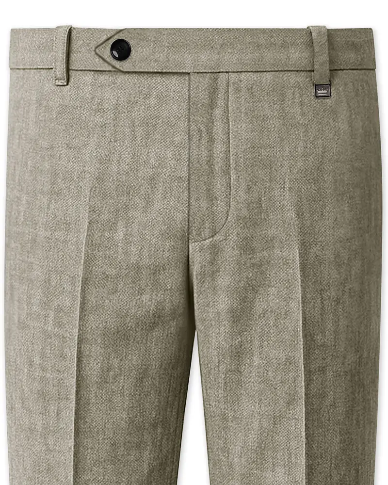 Virenza-Thistle Green Luxurious Linen Stretchable Waistband Pant 1