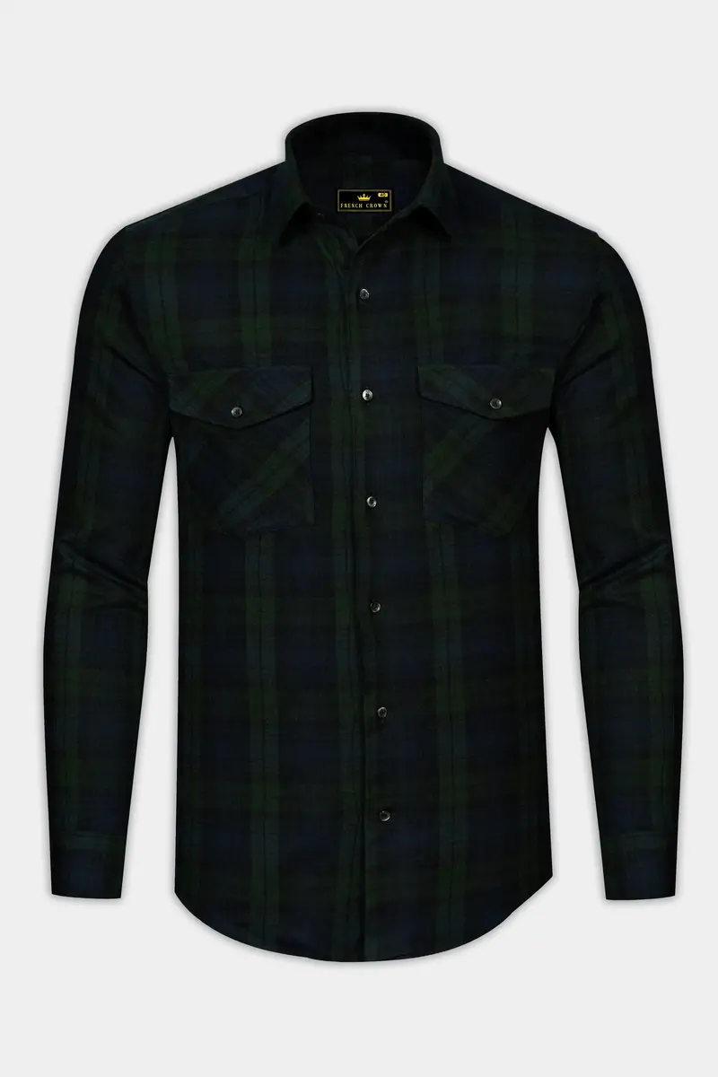 Virenzo-Racing Green Plaid Heavyweight Super Soft Premium Flannel Cotton Casual Overshirt 2