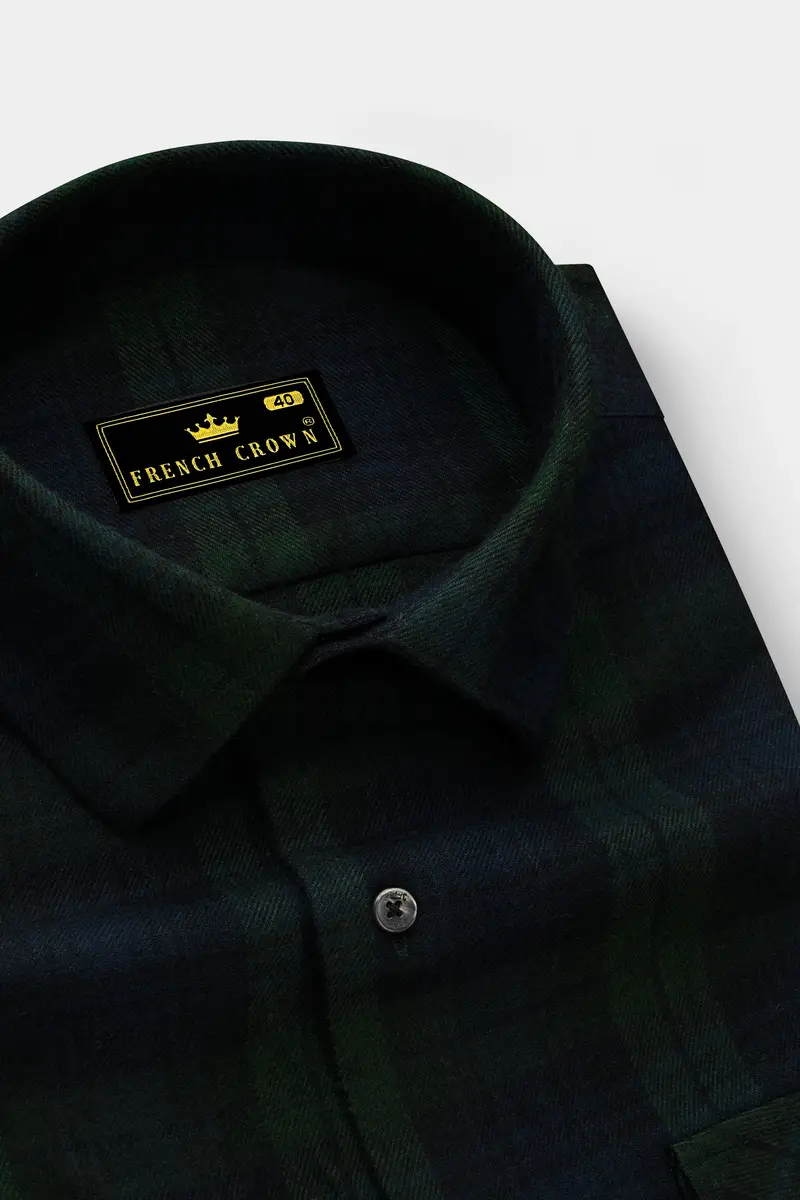 Virenzo-Racing Green Plaid Heavyweight Super Soft Premium Flannel Cotton Casual Overshirt 4