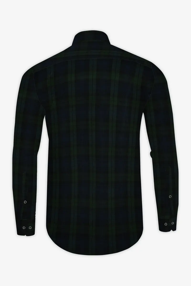 Virenzo-Racing Green Plaid Heavyweight Super Soft Premium Flannel Cotton Casual Overshirt 7