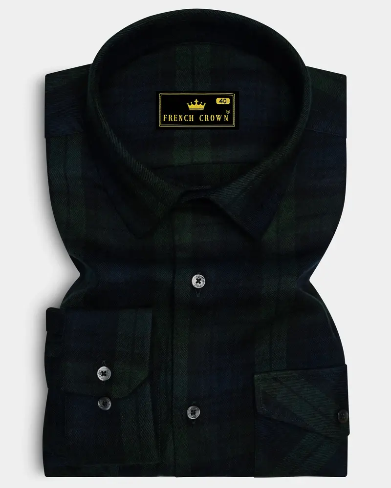 Virenzo-Racing Green Plaid Heavyweight Super Soft Premium Flannel Cotton Casual Overshirt 8