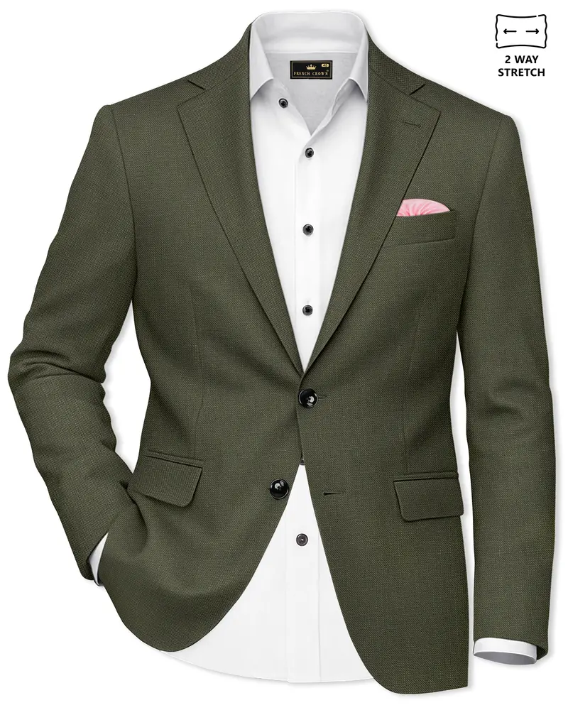 Virenzo-Rifle Green Luxurious Linen Single Breasted Stretchable Traveler Blazer 1