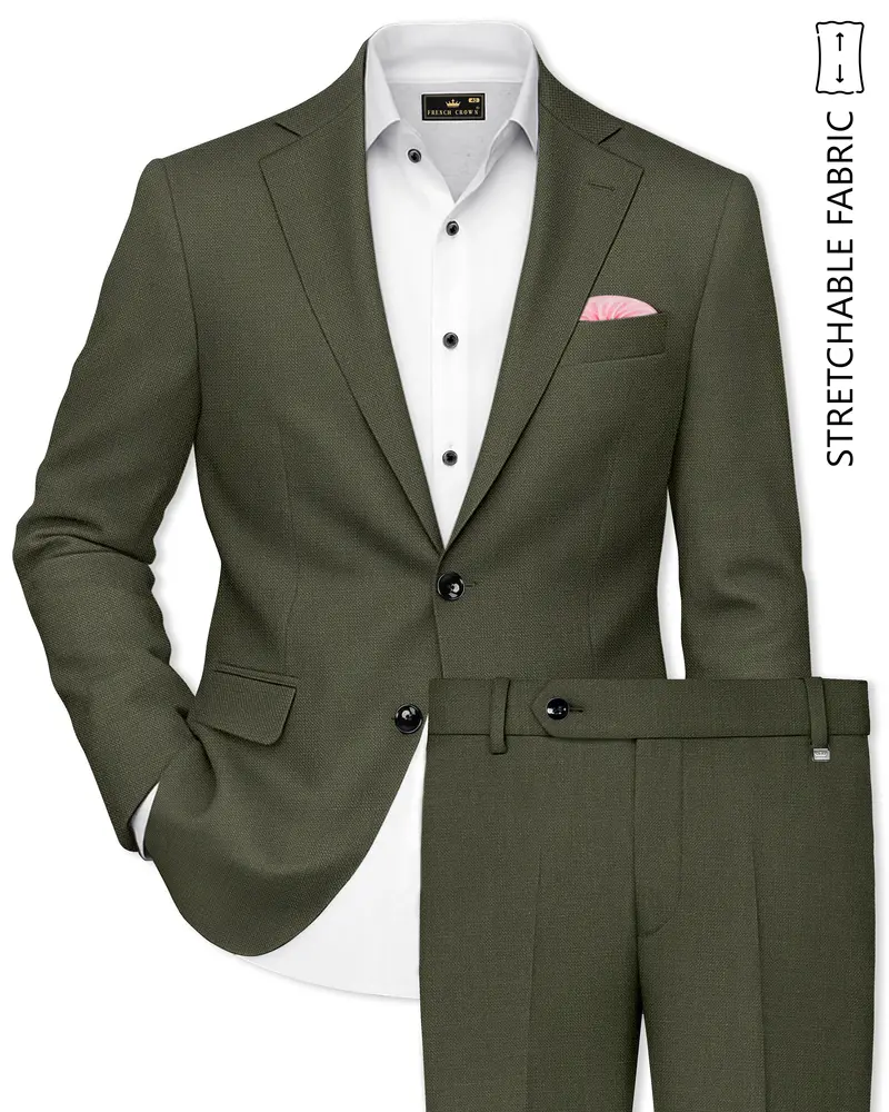 Virenzo-Rifle Green Luxurious Linen Single Breasted Stretchable Traveler Suit 1