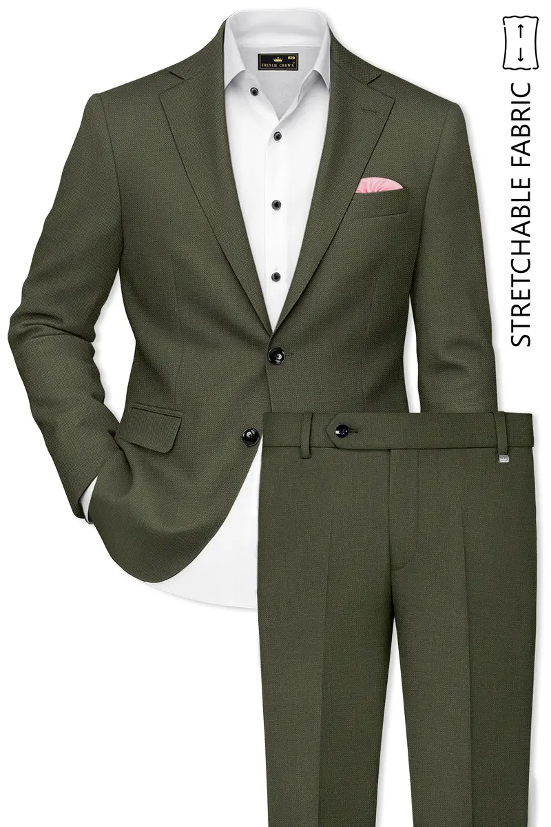 Virenzo-Rifle Green Luxurious Linen Single Breasted Stretchable Traveler Suit 2
