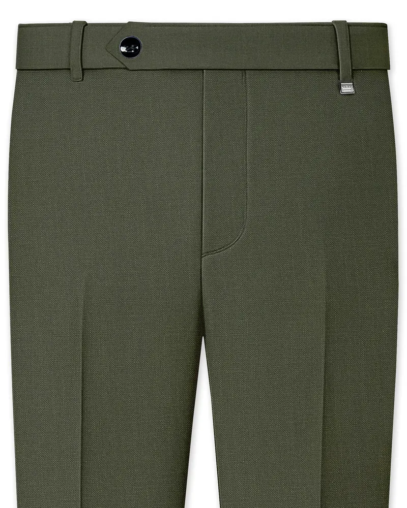 Virenzo-Rifle Green Luxurious Linen Stretchable Waistband Pant 1