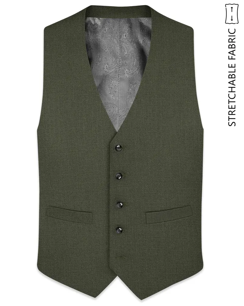 Virenzo-Rifle Green Luxurious Linen Stretchable Waistcoat 1