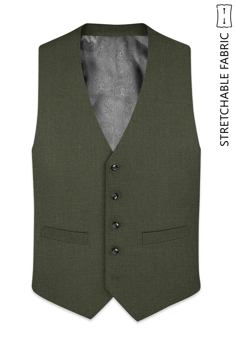 Virenzo-Rifle Green Luxurious Linen Stretchable Waistcoat 2