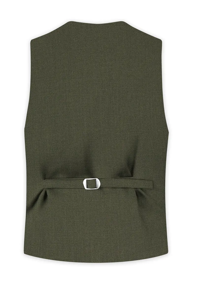 Virenzo-Rifle Green Luxurious Linen Stretchable Waistcoat 4