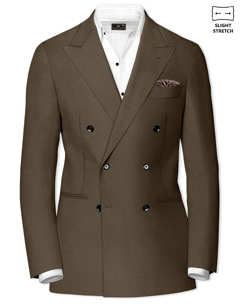 Vireo-Taupe Brown Diamond Textured Wool Rich Slight Stretch Double Breasted Blazer 1