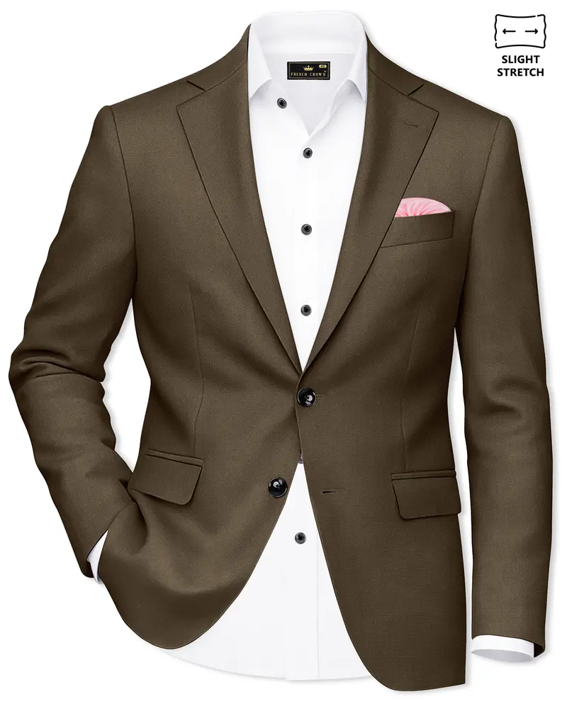 Vireo-Taupe Brown Diamond Textured Wool Rich Slight Stretch Single Breasted Blazer 1