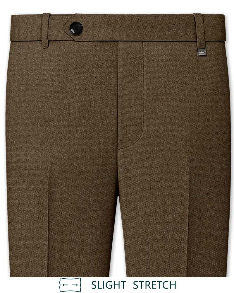 Vireo-Taupe Brown Diamond Textured Wool Rich Slight Stretch Waistband Pant 1