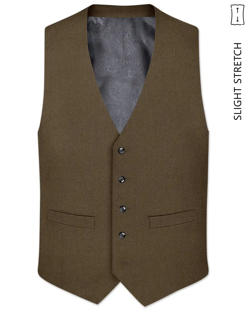 Vireo-Taupe Brown Diamond Textured Wool Rich Slight Stretch Waistcoat 1