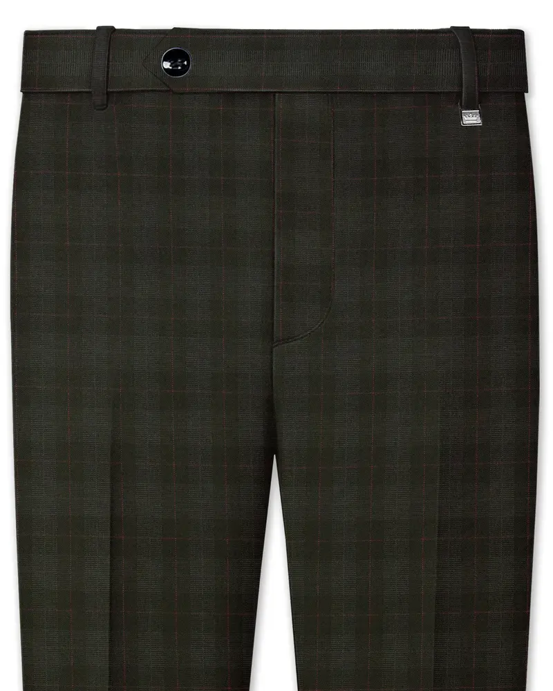 Viricheck-Birch Green Windowpane Wool Rich Stretchable Waistband Pant 1