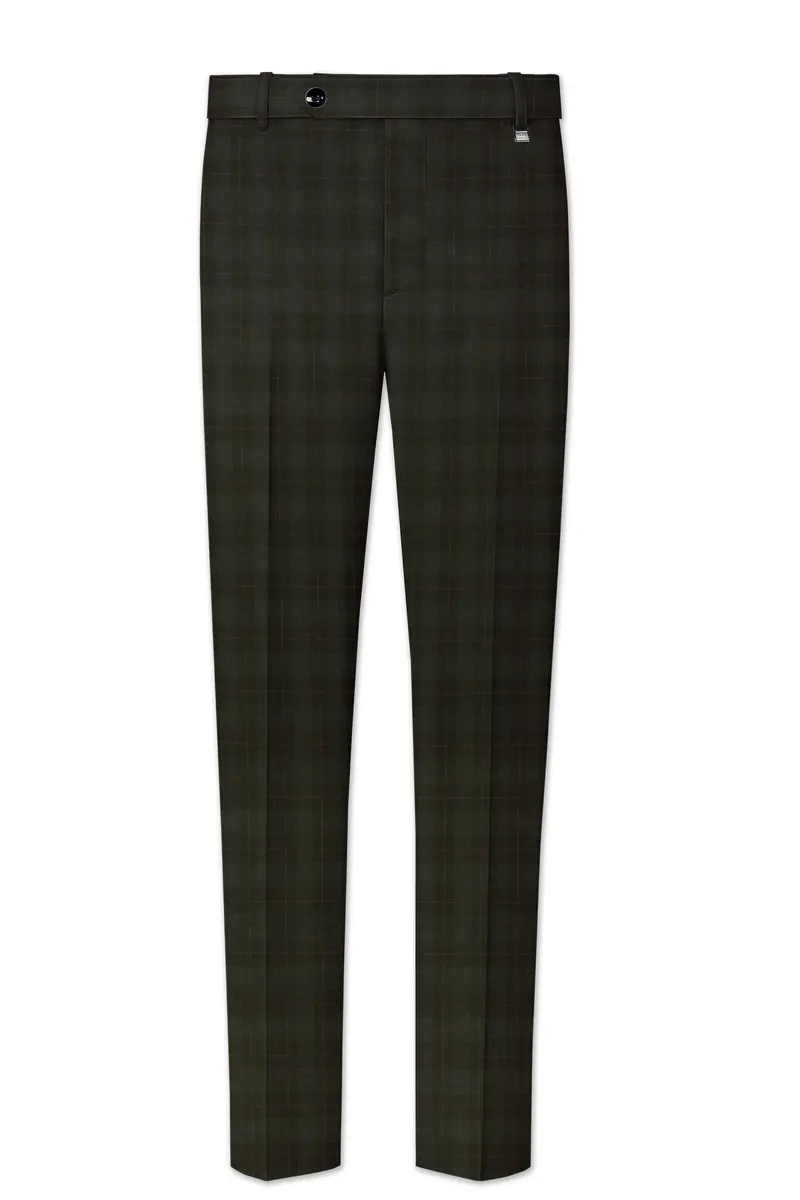 Viricheck-Birch Green Windowpane Wool Rich Stretchable Waistband Pant 2