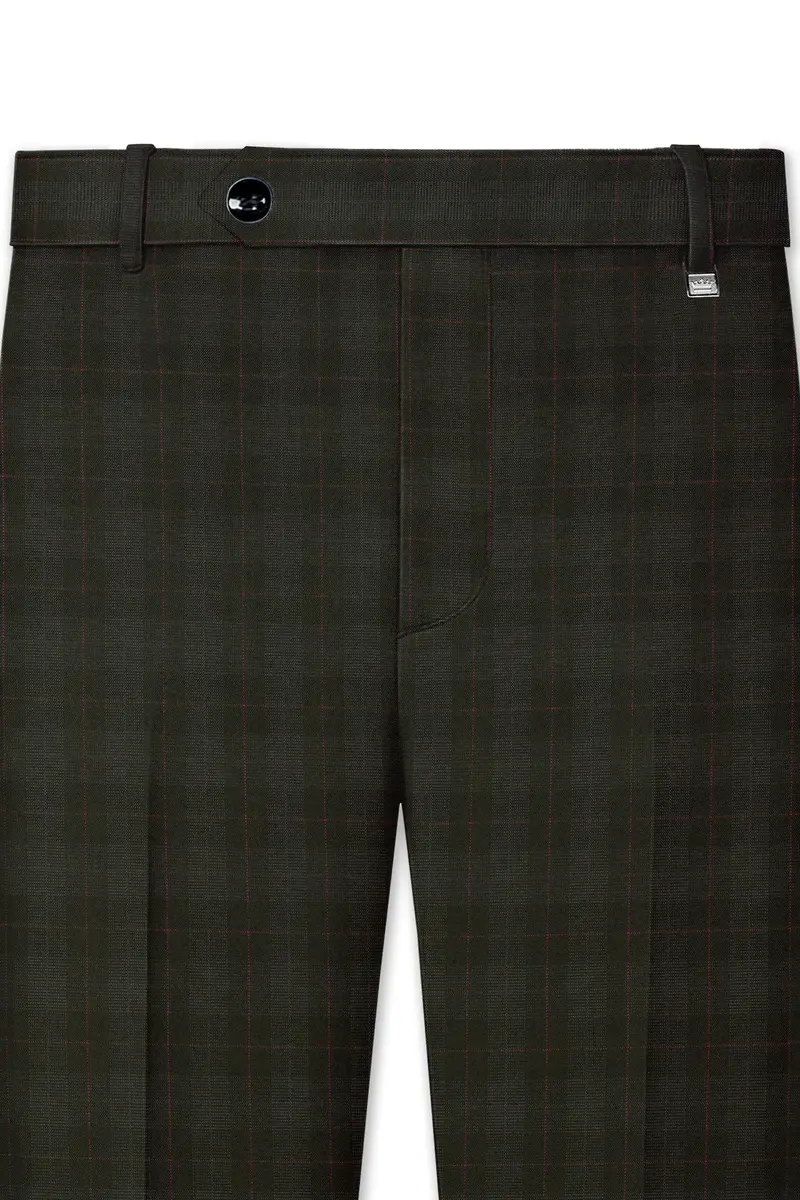 Viricheck-Birch Green Windowpane Wool Rich Stretchable Waistband Pant 4