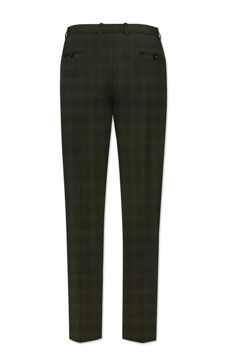 Viricheck-Birch Green Windowpane Wool Rich Stretchable Waistband Pant 5