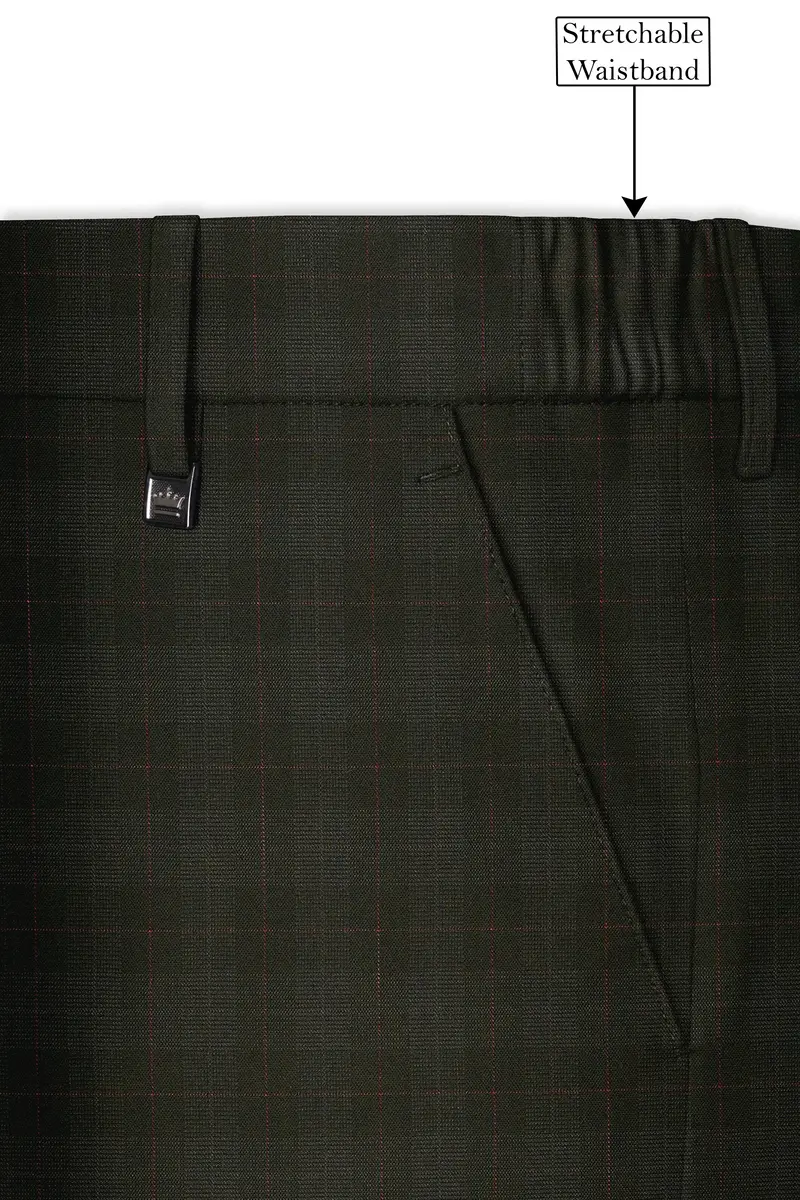 Viricheck-Birch Green Windowpane Wool Rich Stretchable Waistband Pant 6