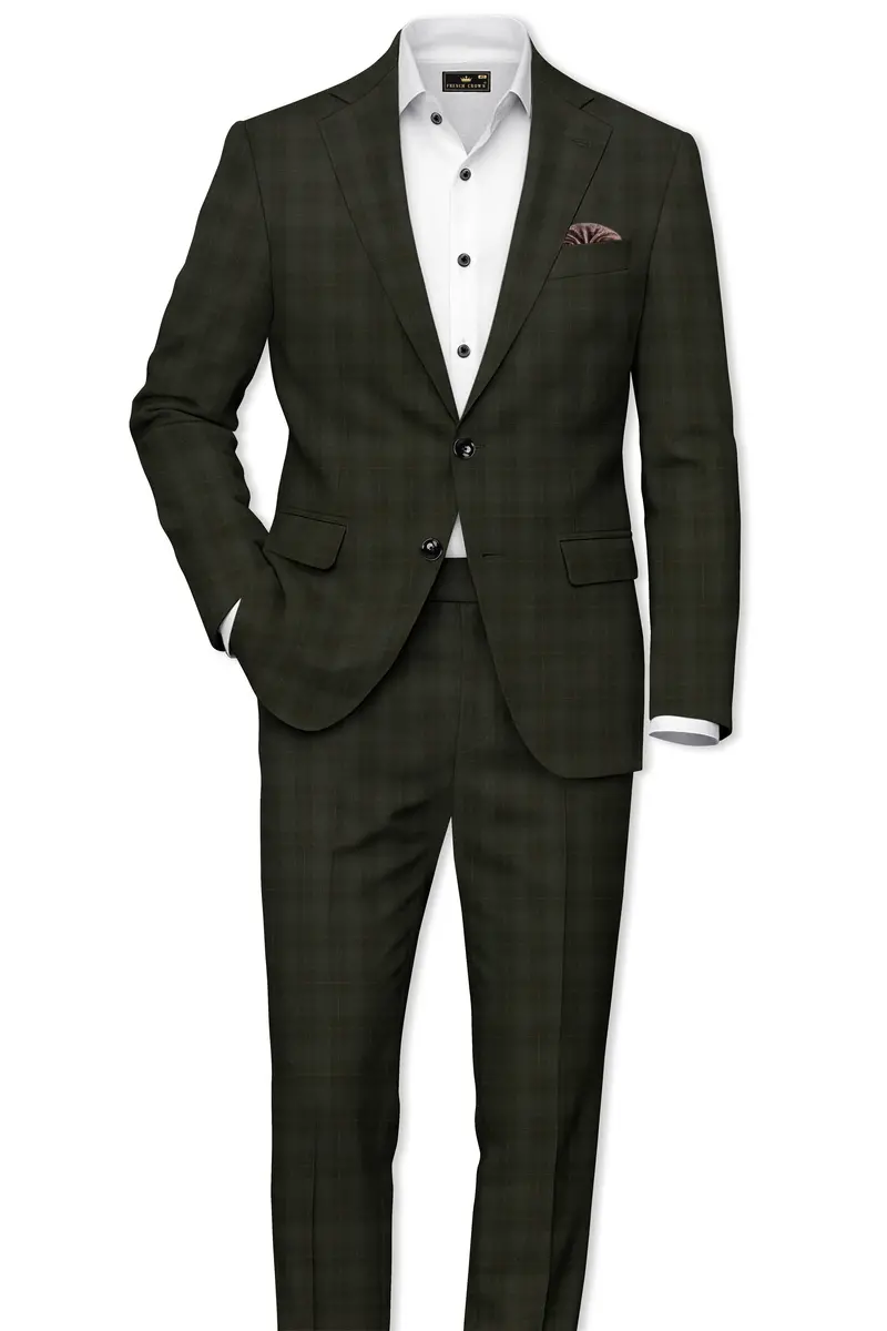 Viricheck-Birch Green Windowpane Wool Rich Stretchable Waistband Pant 7