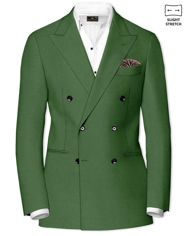 Viridian-Forest Green Wool Rich Slight Stretch Double Breasted Blazer 1