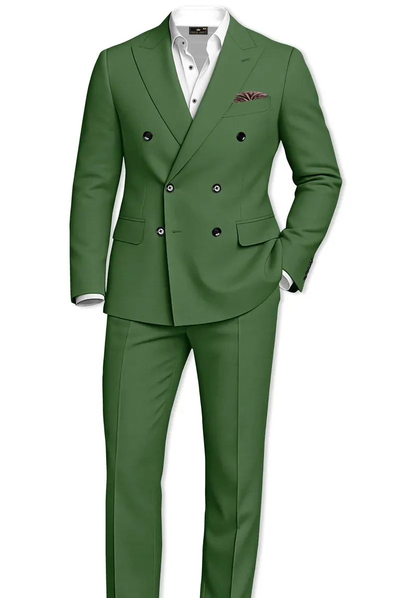 Viridian-Forest Green Wool Rich Slight Stretch Double Breasted Blazer 9