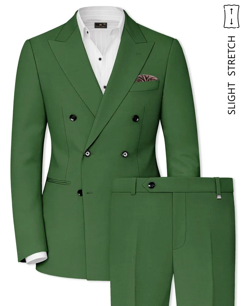 Viridian-Forest Green Wool Rich Slight Stretch Double Breasted Suit 1